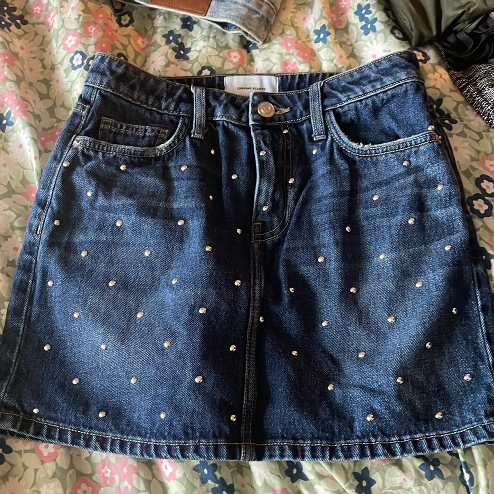 Currant/Elliott denim silver studded mini skirt
